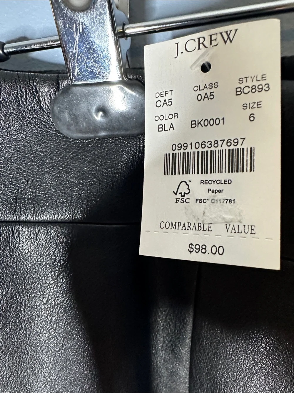 J Crew Women's Black Faux Leather A-Line Skirt size 6
